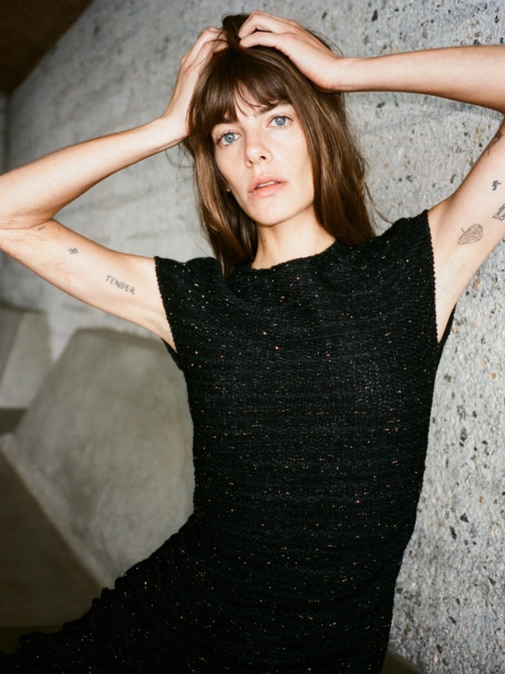 ZARA NWT Metallic Thread Midi Dress Size Small Black Knit Gold Blue Flecks NEW - Picture 8 of 16